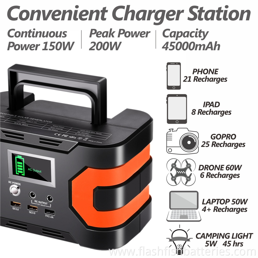 New 166Wh lithium battery mini home backup power system mini portable Solar power generator